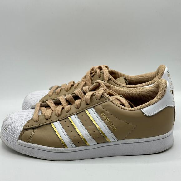 ADIDAS Superstar Sneakers Shell Toes Pale Nude Metallic Gold Cloud White Sz 9 - Picture 4 of 8
